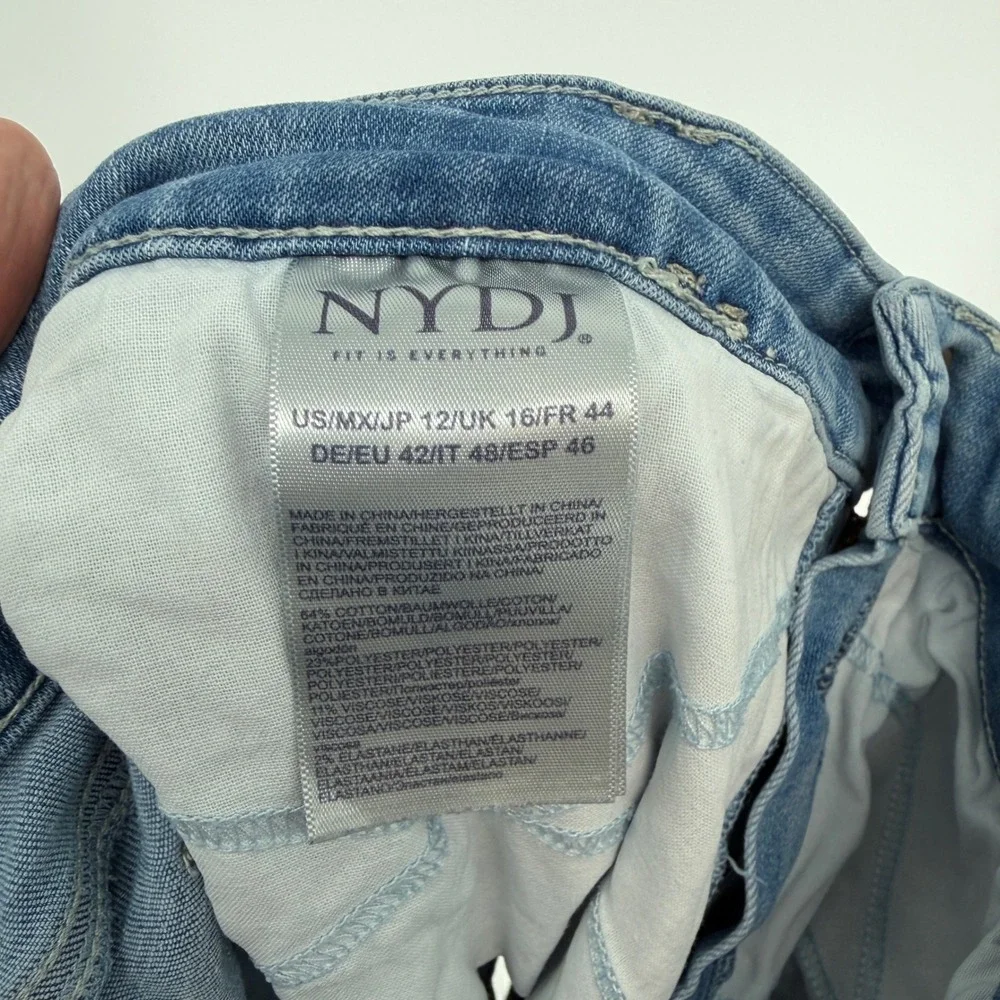 NYDJ‎ Womens Size 12 Light Wash Lift Tuck Cropped Wide Leg Raw Hem Jeans